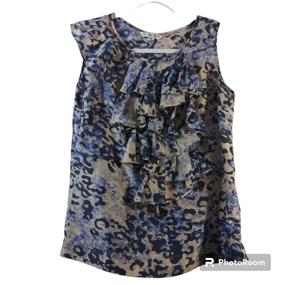 CAbi Cascading Ruffles Silk Blouse Artsy Contemporary SIZE XS